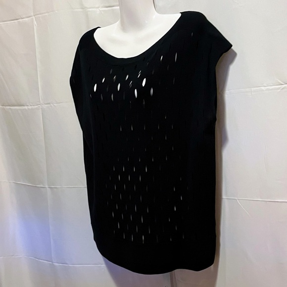 Lafayette 148 New York M Knit Top Black Cutout Cap Sleeve Capsule Old Money Lux - Picture 3 of 10